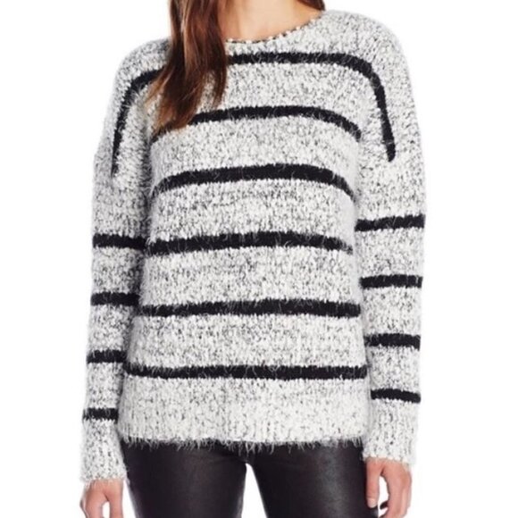 Calvin Klein Sweater Womens Medium Birch Black Striped Chenille Knit Slouchy - Picture 4 of 6